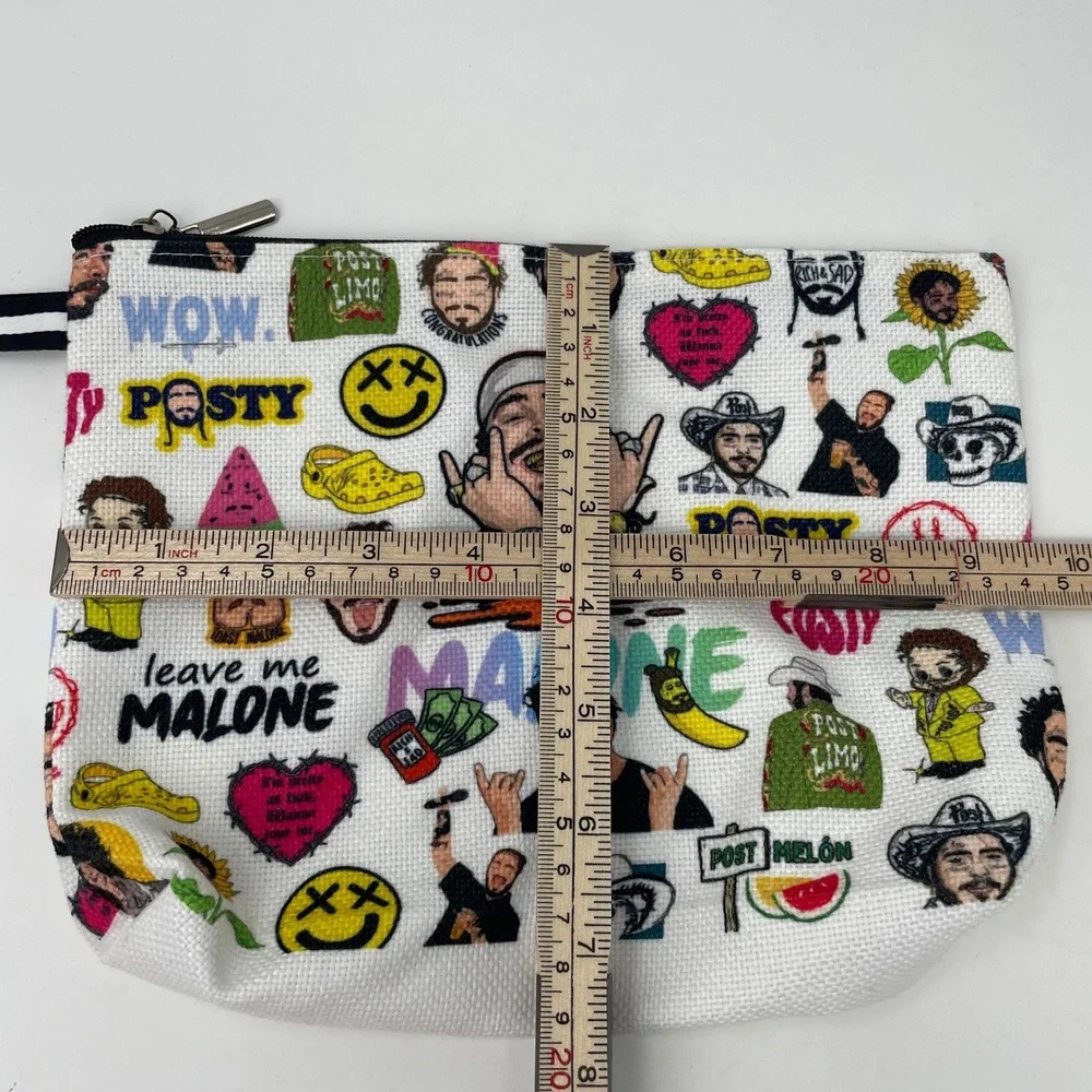 Post Malone‎ Posty Graphic Print Zipper Pouch Wristlet Makeup Bag White Festival